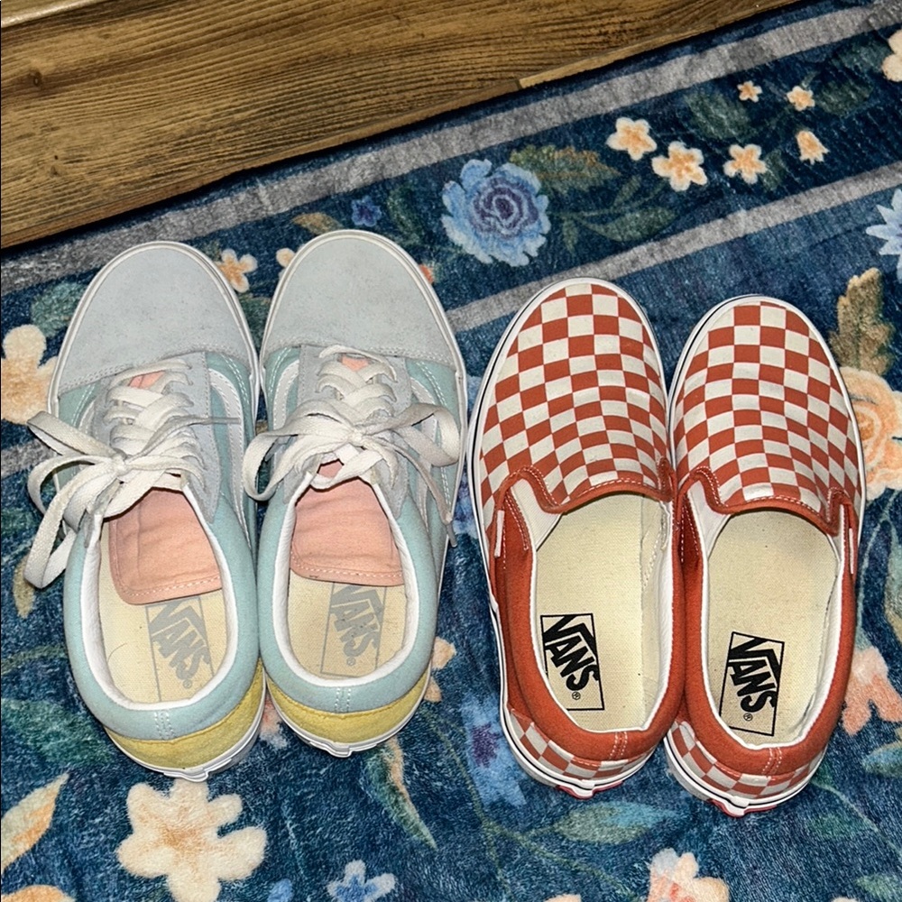 Vans Kids' Blue and Red Checkered Shoes